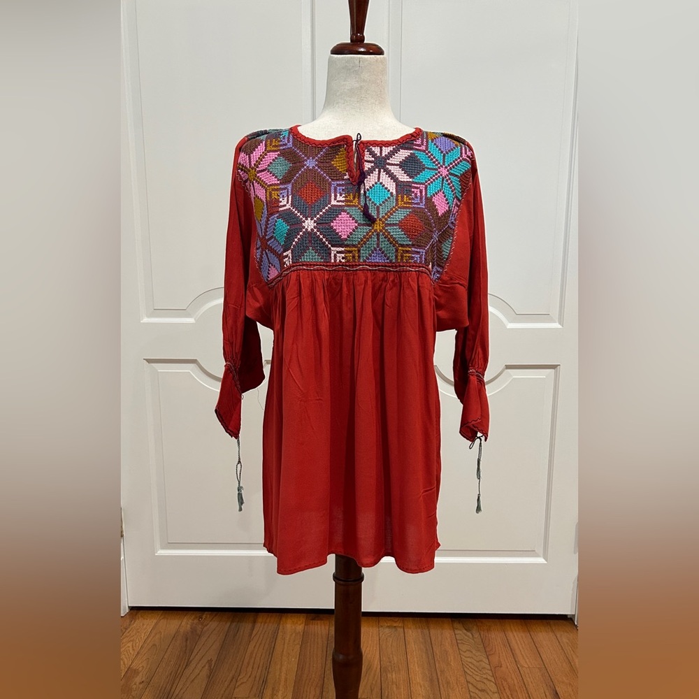 Mexican blouse with 100% hand Cross-stitch Embroidered, Chiapas artisan top.